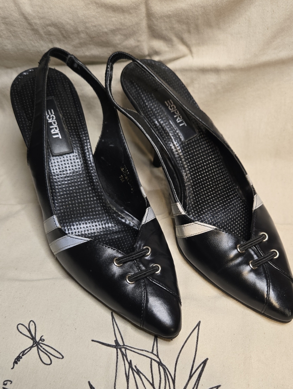 Vintage Y2K Esprit Leather Slingback Kitten Heel Pumps Size 7